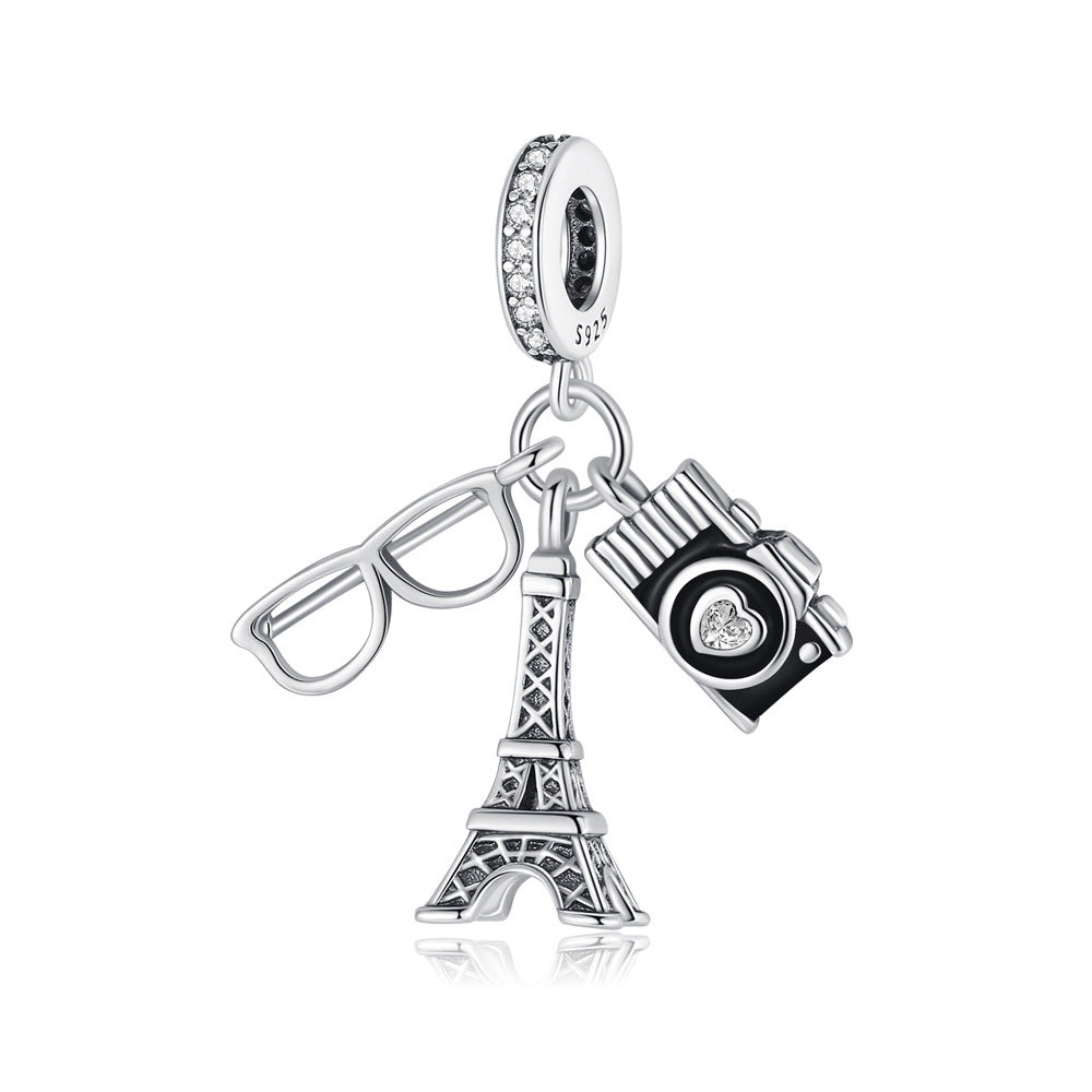 Copper-Plated Silver Dating Travel Camera Tower DIY Pendant