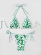 Womens Printed Two-Piece Swimsuit With Tie-Back Design