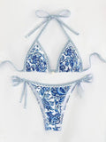 Womens Printed Two-Piece Swimsuit With Tie-Back Design