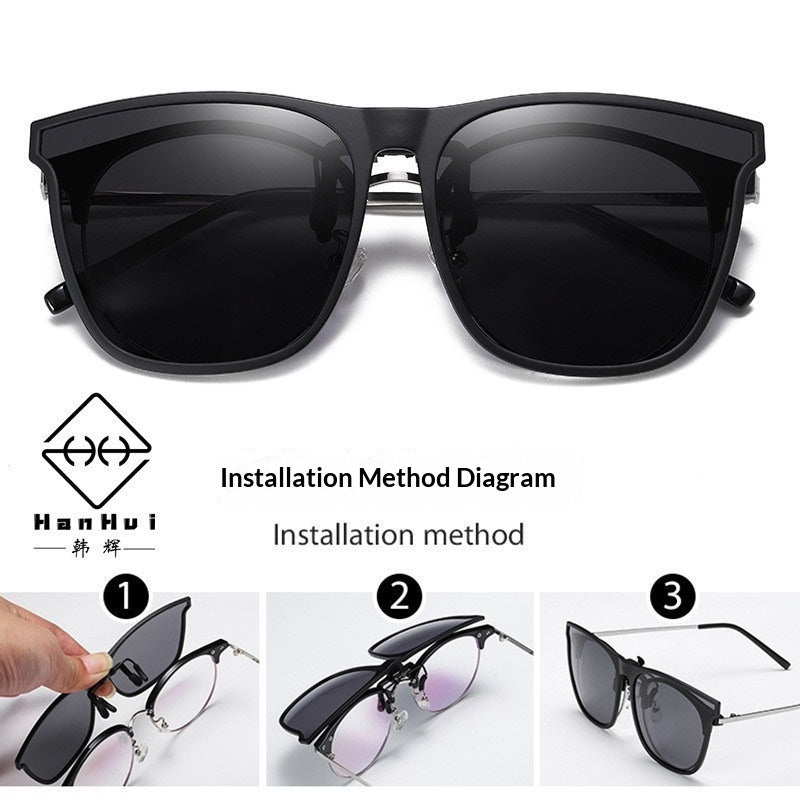 Ultra-light UV-protective Clip-on Sunglasses That Flip Up Compatible With Myopia Glasses