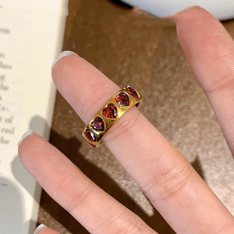 Retro Heart-shaped Zircon Ring For Women A Niche Style
