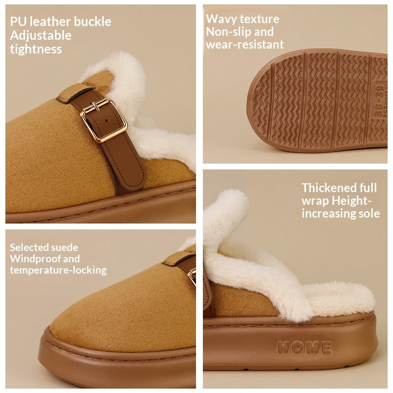Womens AutumnWinter Indoor Plush Thick-Soled Warm Anti-Slip Cotton Slippers