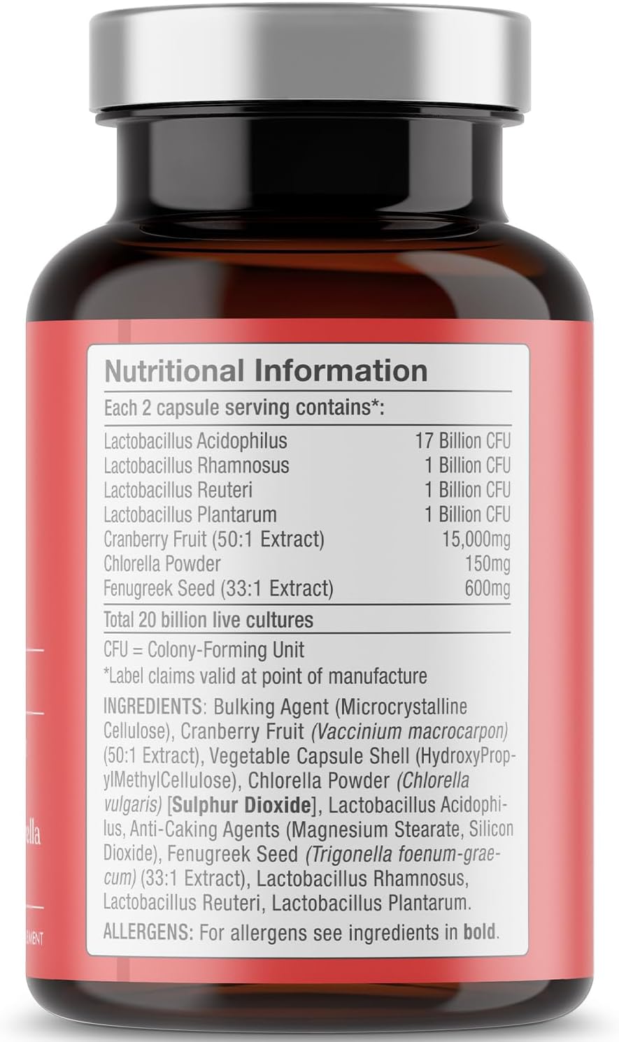 Intimate Flora for Women – 20 Billion CFU with cranberry, fenugreek & chlorella. 60 capsules by Free Soul