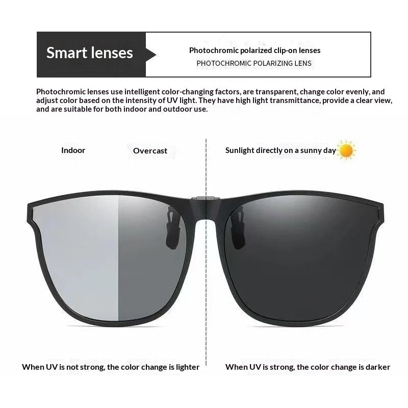 Ultra-light UV-protective Clip-on Sunglasses That Flip Up Compatible With Myopia Glasses