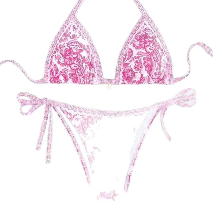Womens Printed Two-Piece Swimsuit With Tie-Back Design