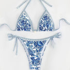 Womens Printed Two-Piece Swimsuit With Tie-Back Design