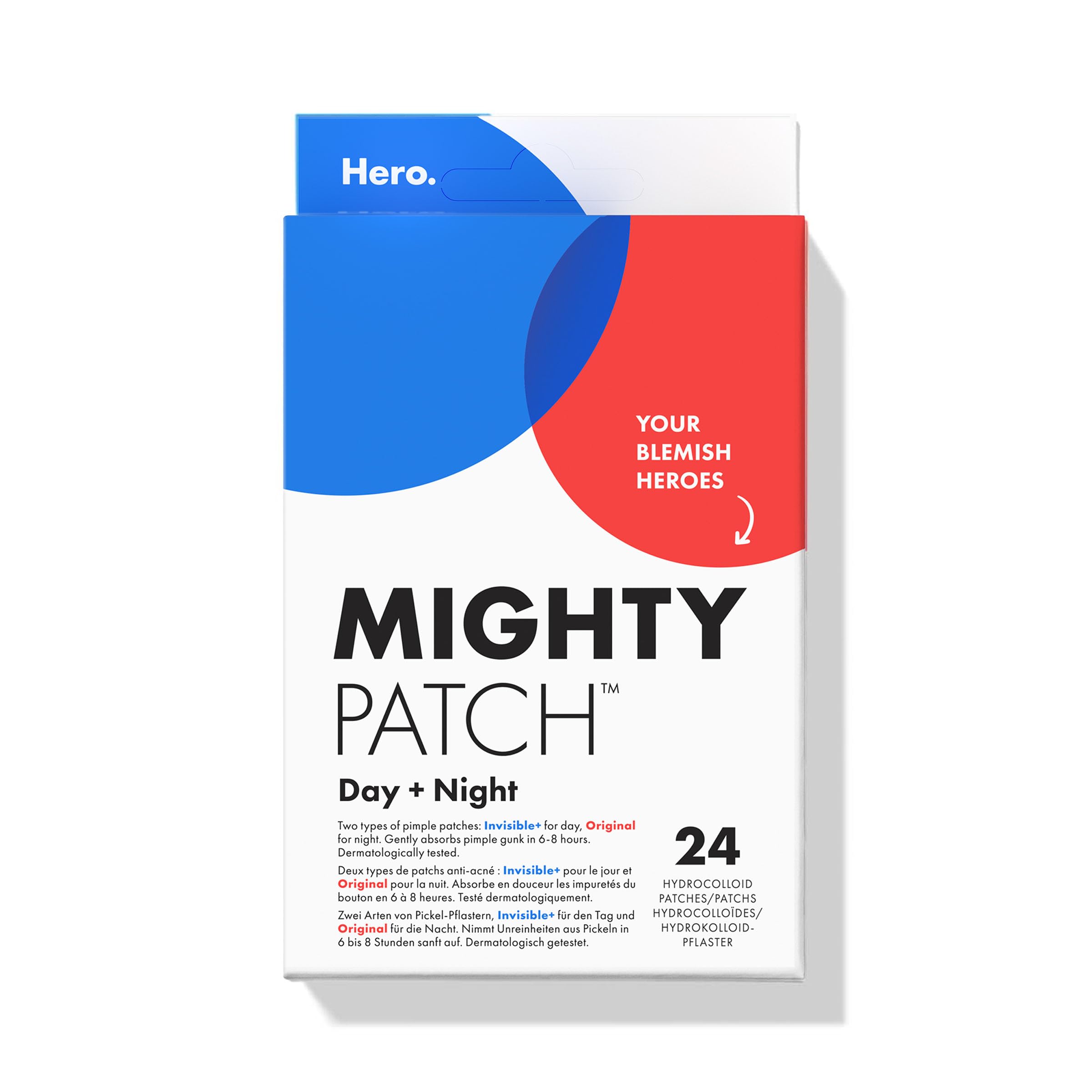 Hero Mighty Patch Day & Night, Hydrocolloid Pimple Patches (24 Pack)