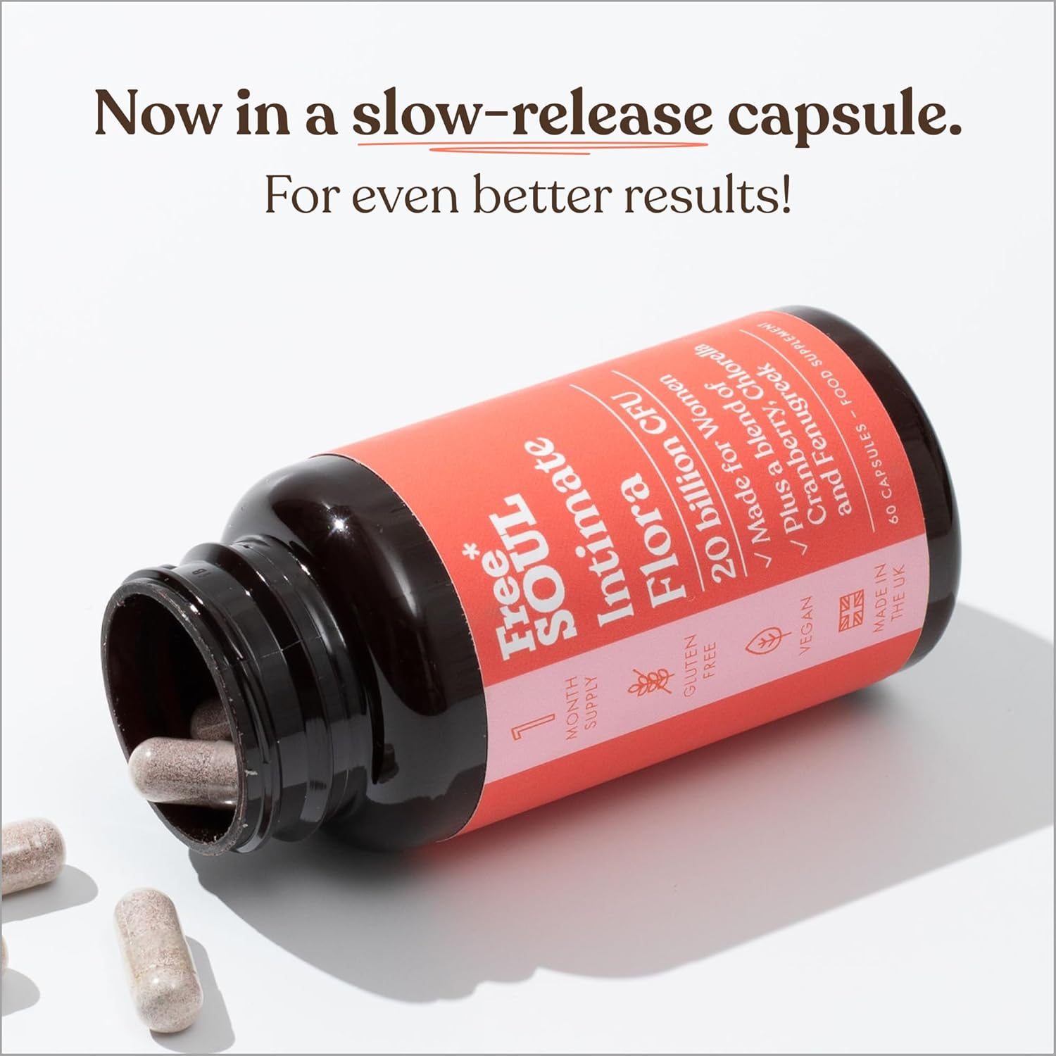 Intimate Flora for Women – 20 Billion CFU with cranberry, fenugreek & chlorella. 60 capsules by Free Soul