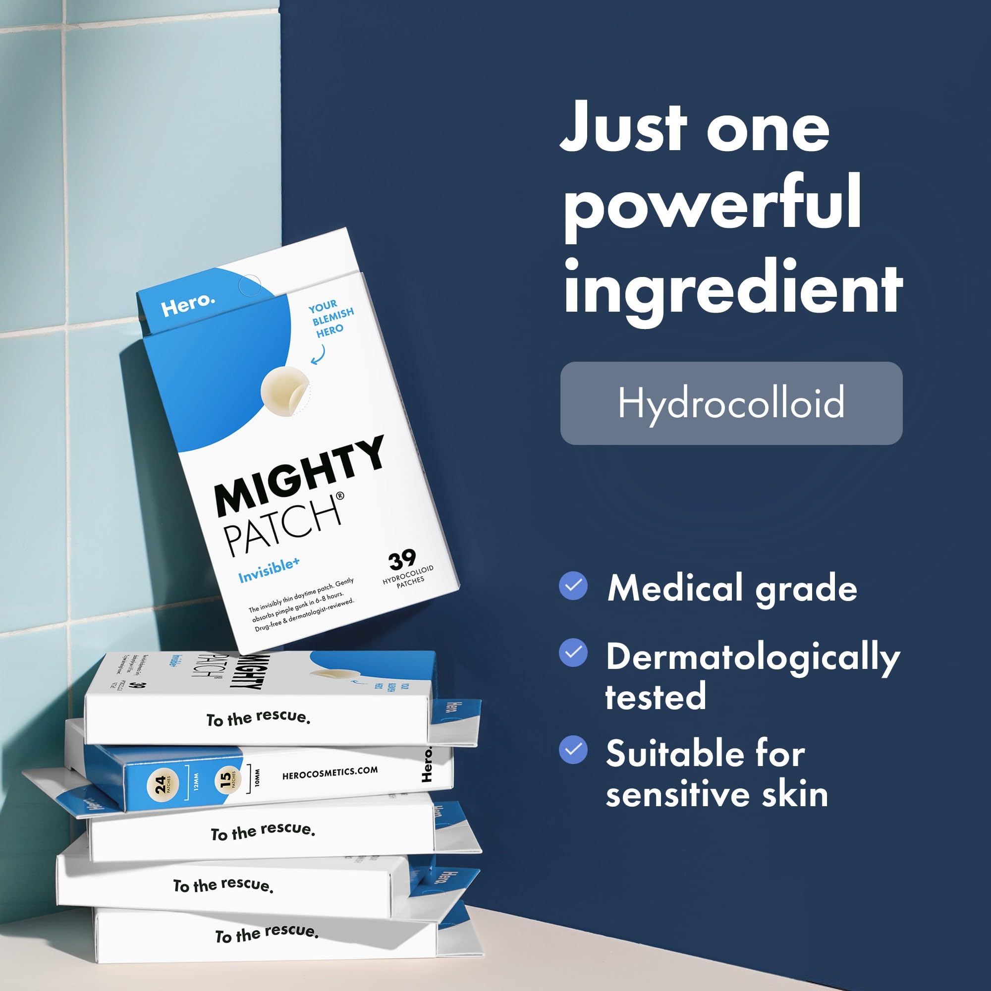 Hero Mighty Patch Day & Night, Hydrocolloid Pimple Patches (24 Pack)