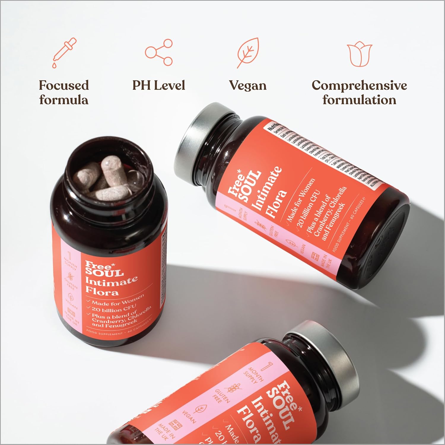 Intimate Flora for Women – 20 Billion CFU with cranberry, fenugreek & chlorella. 60 capsules by Free Soul