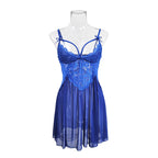 Sexy Mesh Deep-V Lace Nightgown With Side Slits And A Slip Dress