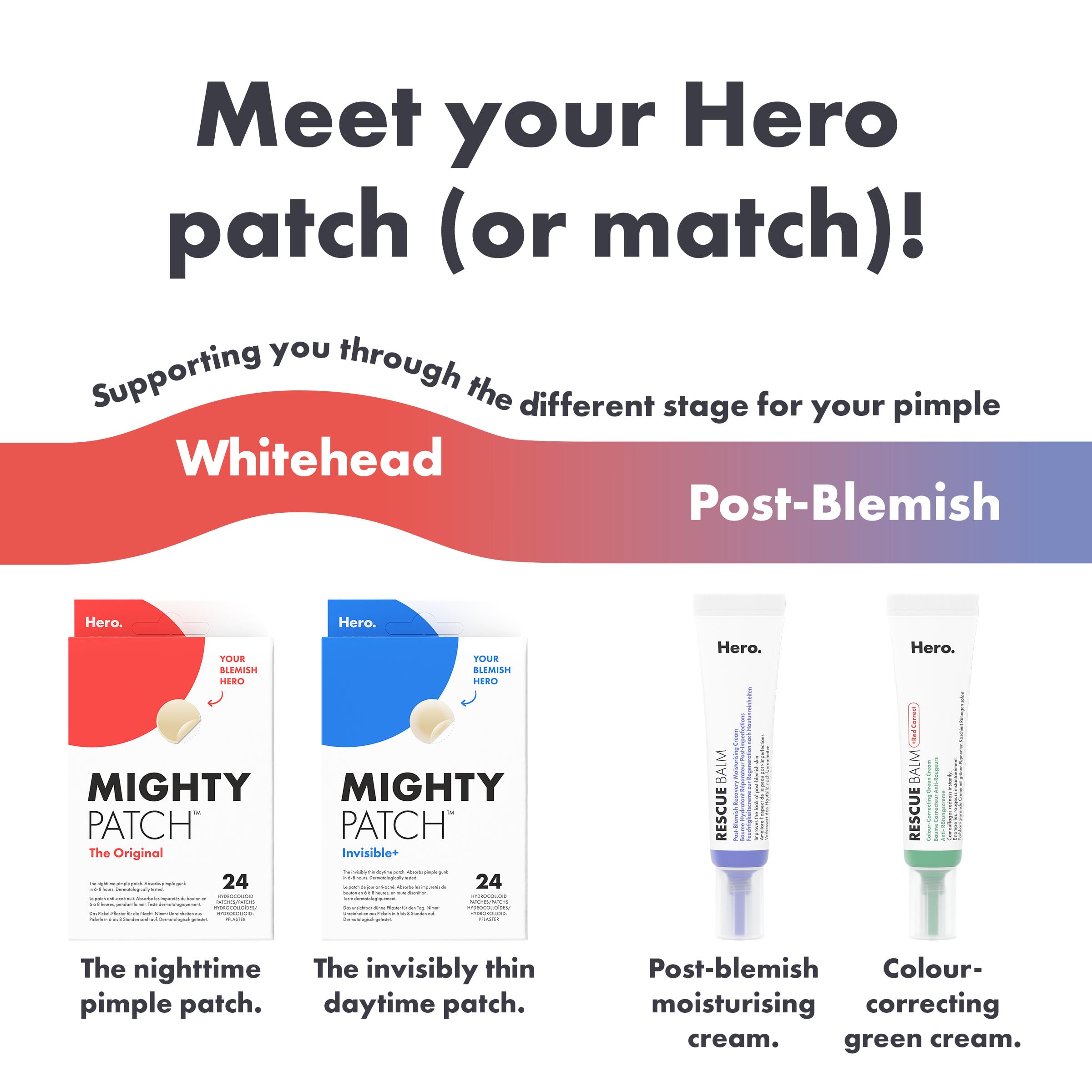 Hero Mighty Patch Day & Night, Hydrocolloid Pimple Patches (24 Pack)