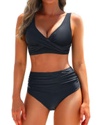 Solid-color Form-fitting Backless Ruched Push-up Womens Two-piece Bikini