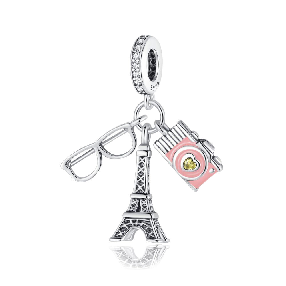 Copper-Plated Silver Dating Travel Camera Tower DIY Pendant