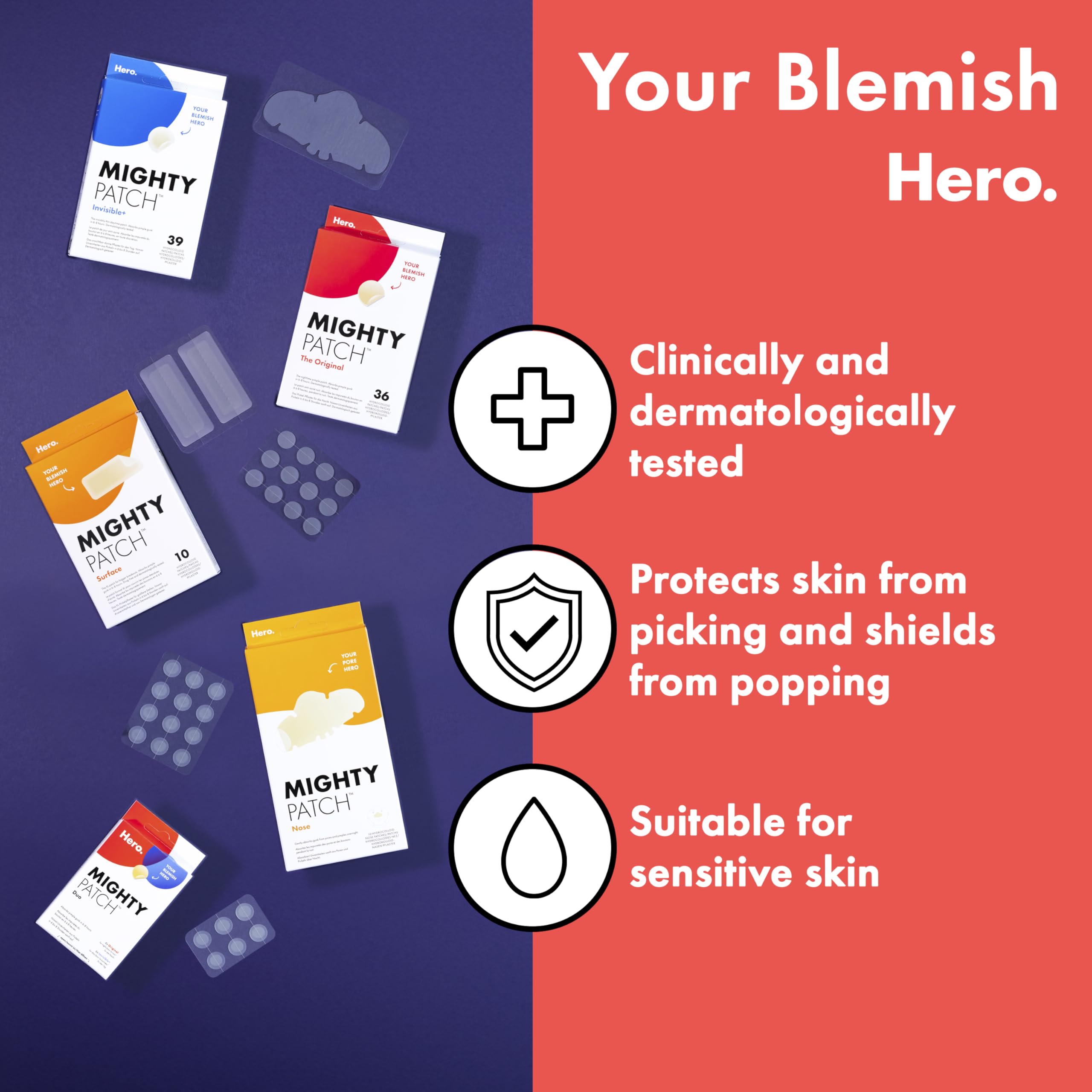 Hero Mighty Patch Day & Night, Hydrocolloid Pimple Patches (24 Pack)