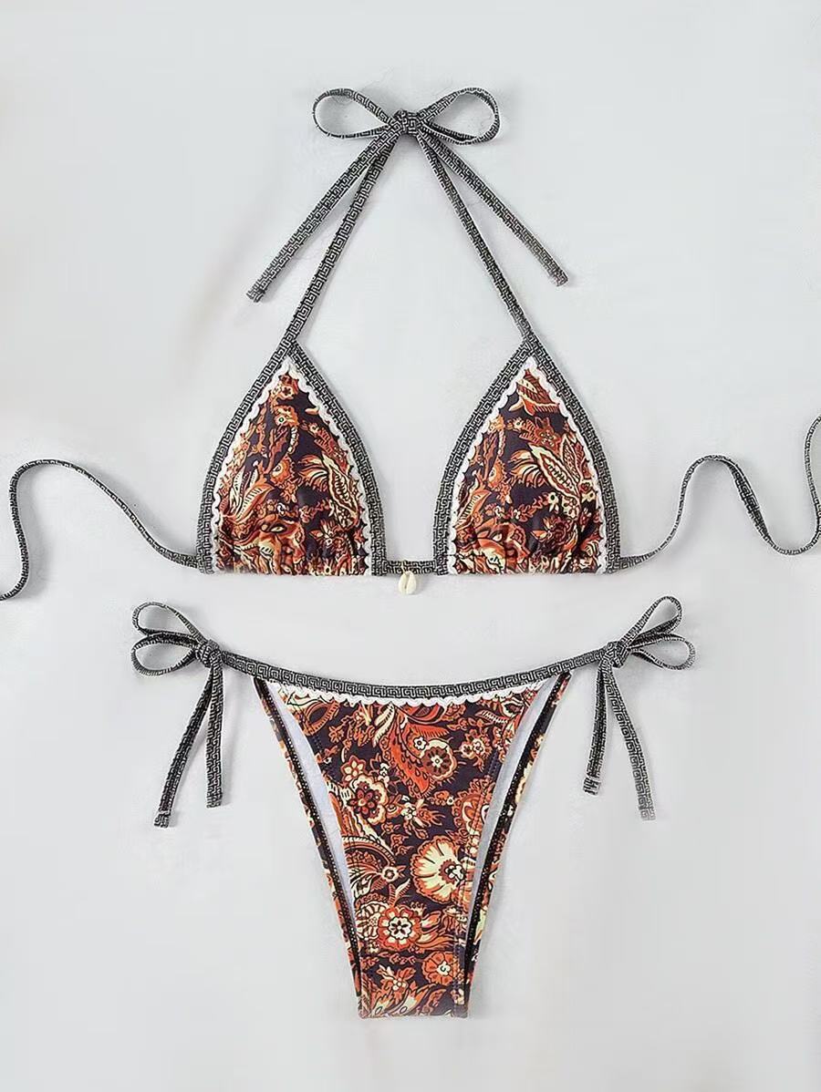 Womens Printed Two-Piece Swimsuit With Tie-Back Design