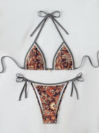 Womens Printed Two-Piece Swimsuit With Tie-Back Design