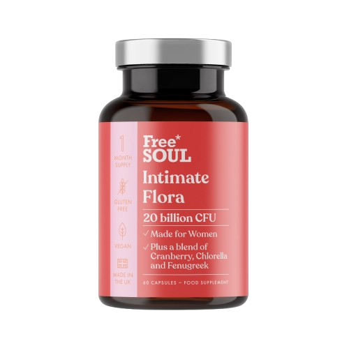 Intimate Flora for Women – 20 Billion CFU with cranberry, fenugreek & chlorella. 60 capsules by Free Soul