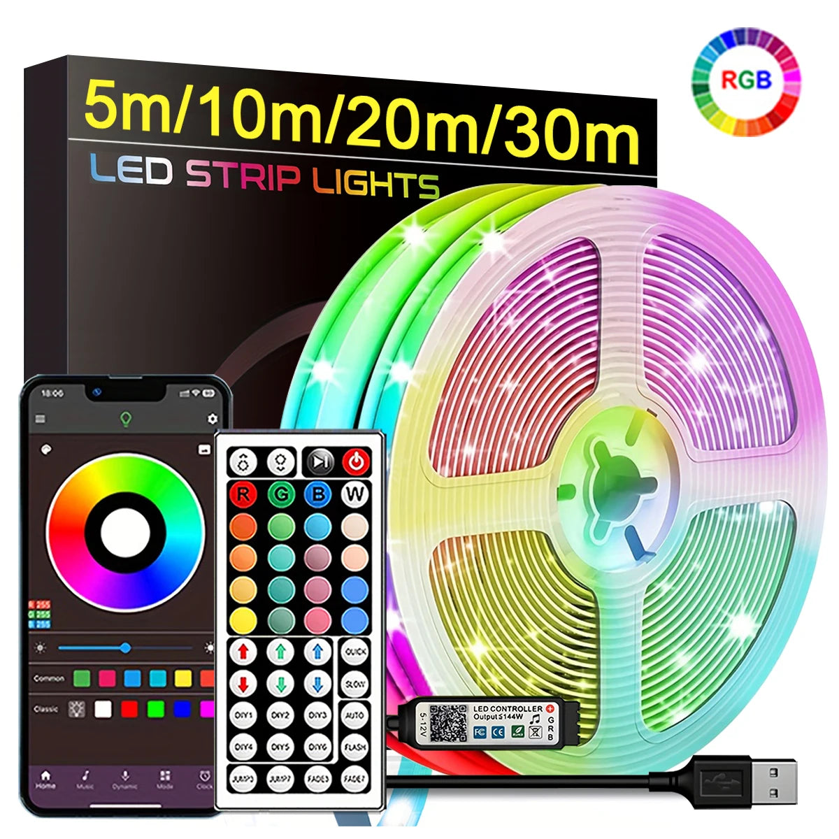 RGB LED Strip Lights with App Control – 5m/10m/20m/30m