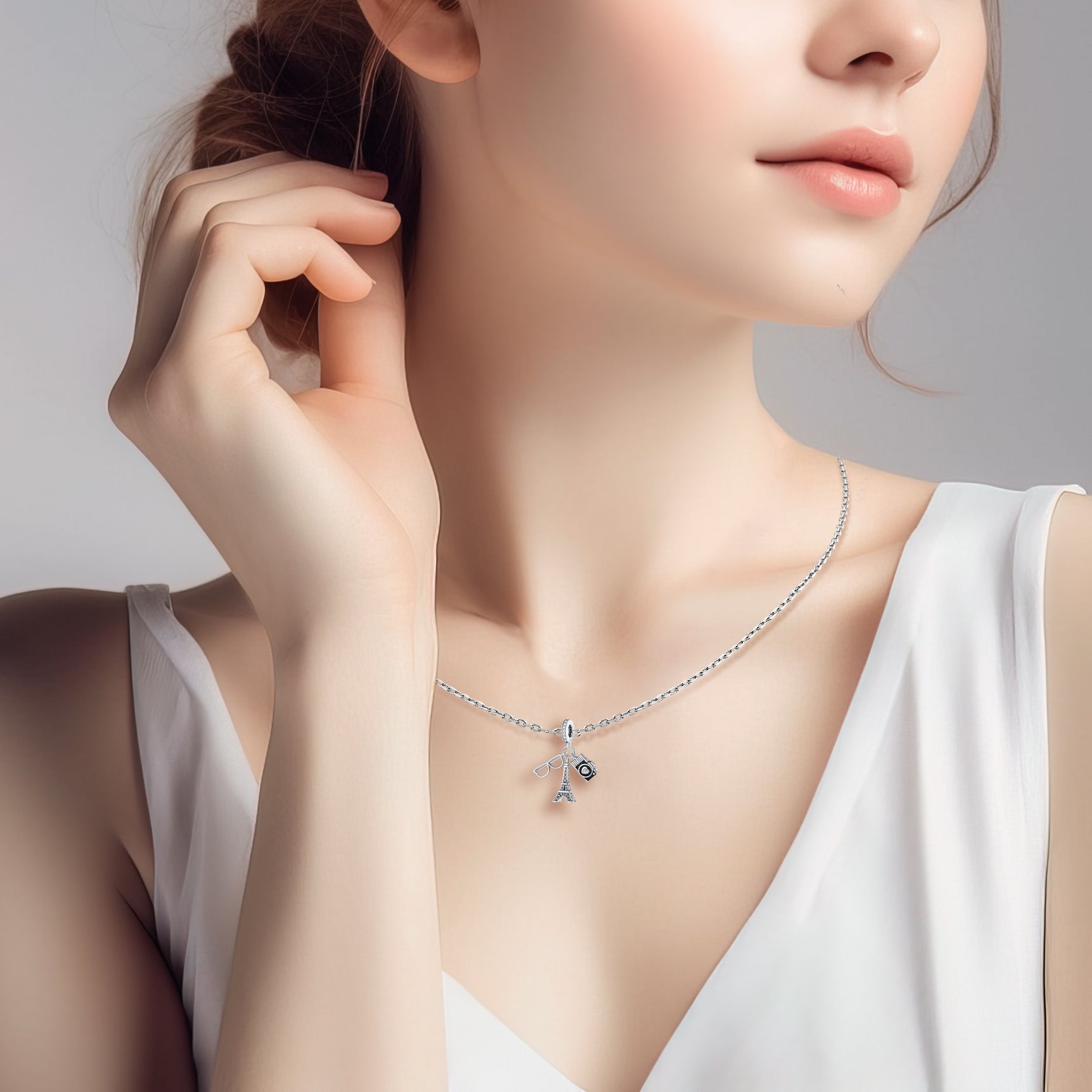 Copper-Plated Silver Dating Travel Camera Tower DIY Pendant