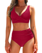 Solid-color Form-fitting Backless Ruched Push-up Womens Two-piece Bikini