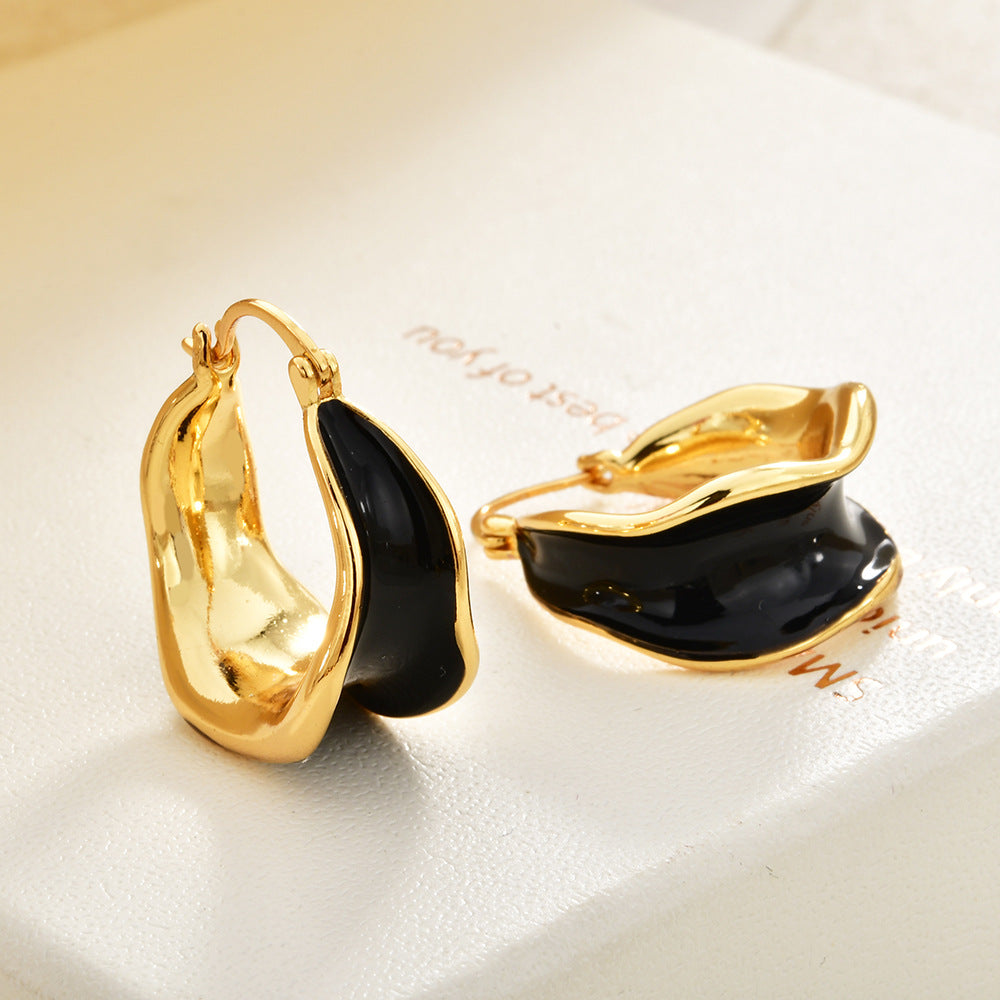 Copper-Plated Real Gold Enamel Dripping-Oil Earrings