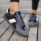 Womens Style White Lace Up Casual Sneakers With A Leopard Print Flat Sole