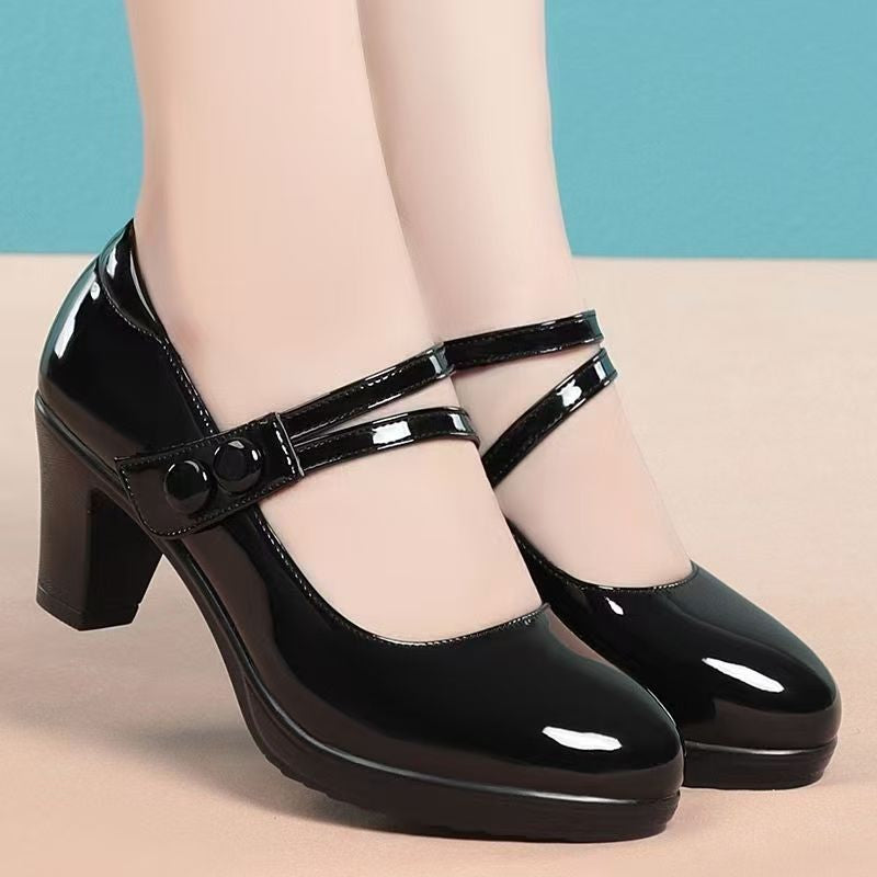 Genuine Soft Leather Womens Pumps With A Round Toe And High Heel