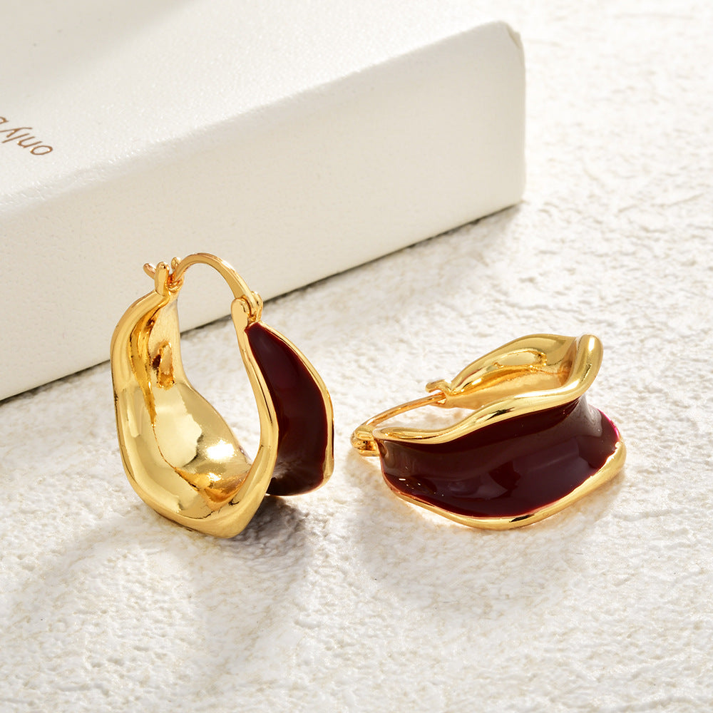 Copper-Plated Real Gold Enamel Dripping-Oil Earrings