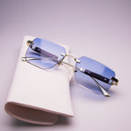Frameless Edge-cut Sunglasses Fashion Trend Wood Grain Legs Gradient Color