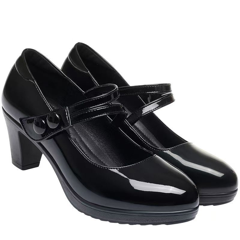 Genuine Soft Leather Womens Pumps With A Round Toe And High Heel